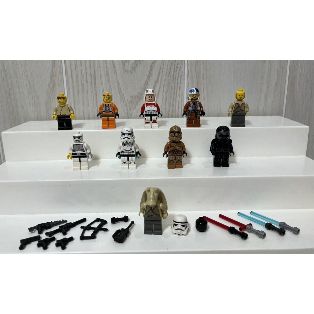 Lego Star Wars 10 Minifigure LOT Jar Jar Chewie Storm Trooper Dak Ralter weapons